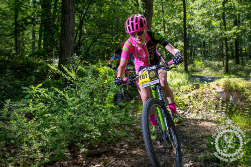 Vicki Barclay (Stan’s NoTubes Elite Women’s Team) heads off the road and onto a section of singletrack in stage 6 of the NoTubes Trans-Sylvania Epic.Photos by: Trans-Sylvania Epic Media Team