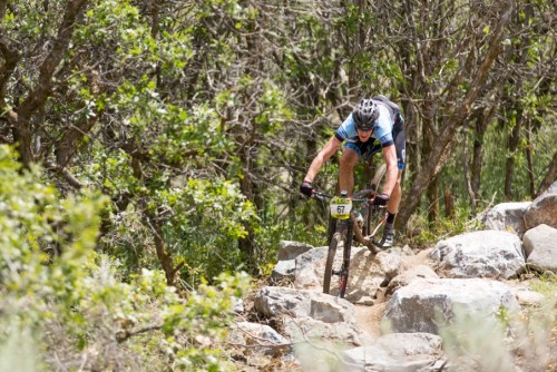 Drew Free drops into the A-line descent. Photo by Angie Harker