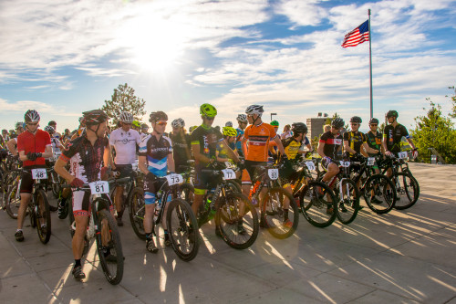 Riders line up for the start with open men's winner Jamie Bush (#73) on the front - photo by John Bush