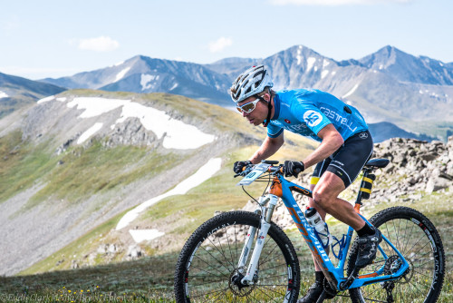 Belgium National Champ Frans Claes charges where the air is thin and trail is vague. - Photo by Eddie Clark