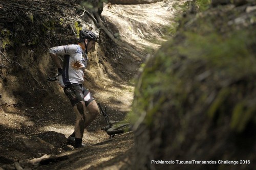 Jon Gould picks himself up following a crash. Photo by: Marcelo Tucuna/TransAndes Challenge 2016