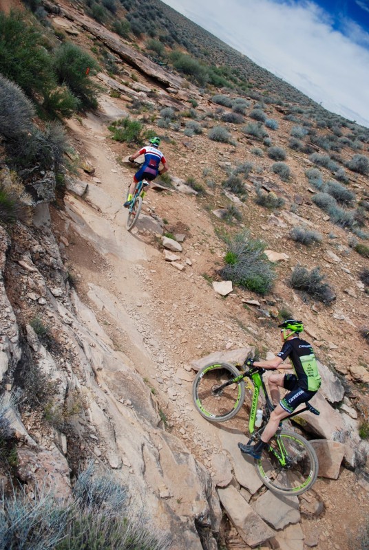 Alex Grant chases Justin Lindine on lap one of four in St. George. Photo by: Shannon Boffeli