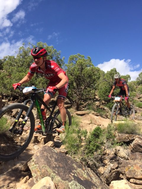 Ben Sonntag (Clif Bar) puts the finishing touches on Butterknife trail with Cole House (Door County) close behind. Photo by Shannon Boffeli