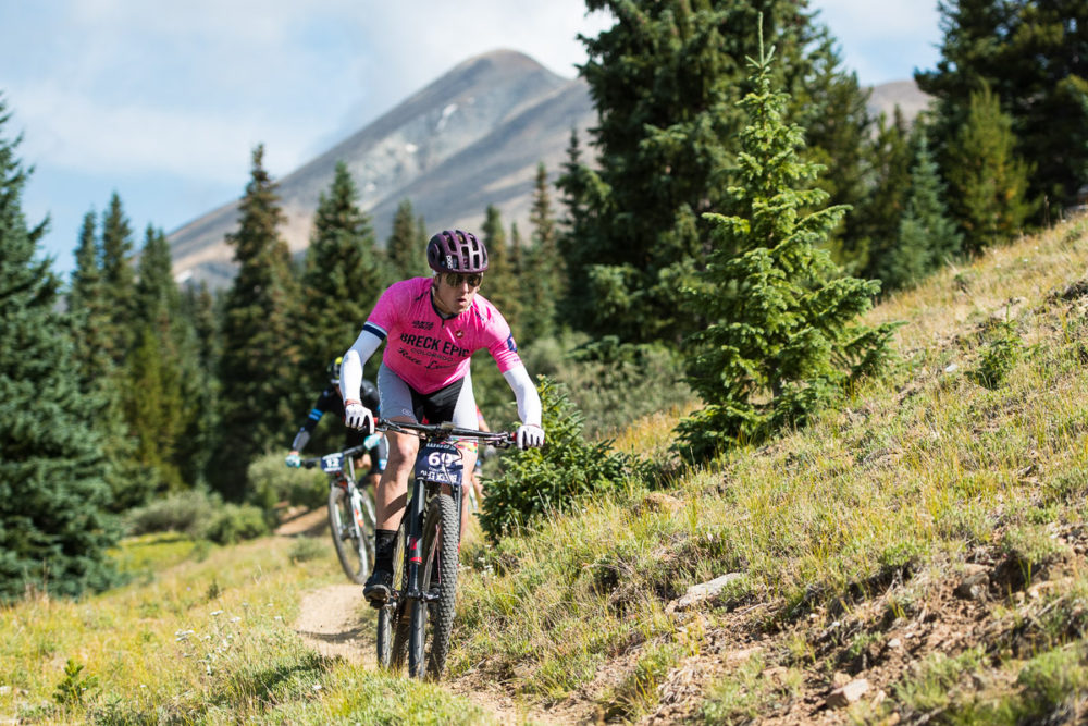 The overall singlespeed winner, Vince Anderson drops into the Gold Dust trail on the final stage of the 6 day Breck Epic. Photo by: Eddie Clark 