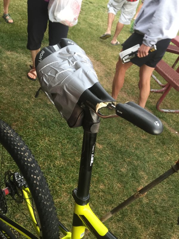 Alex Pond somehow rode 30 miles on this demolished saddle.