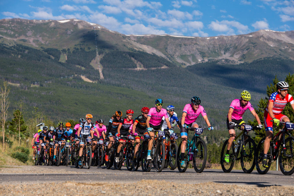 The roll-out on the road was quick and the first climb broke up the race quickly. The Colorado Trail stage of the Breck Epic is a big one in terms of both mileage and pue Colorado mountain biking. Photo by Liam Dorian
